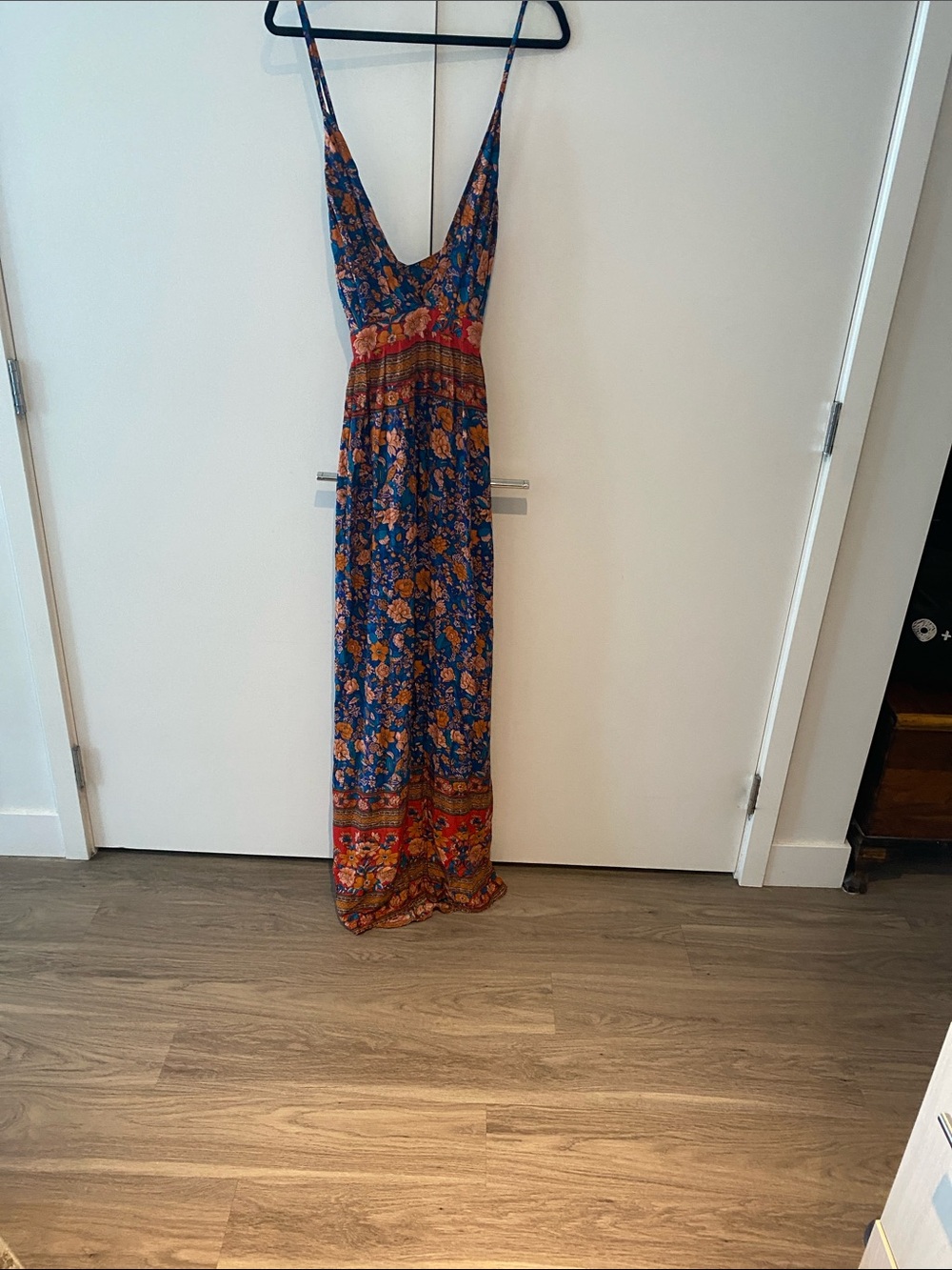 SHEIN Blue Floral Maxi Dress with Rust Border